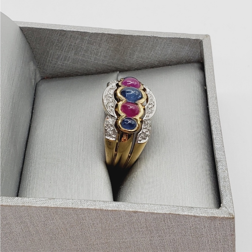 Genuine Oval Blue & Pink Cabochon Sapphire 14k gold / 925 Sterling Silver Ring - Picture 2 of 8